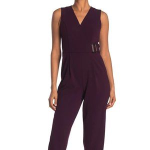 NWT - Calvin Klein Jumpsuit - Size 2 - Burgundy with Gold Belt